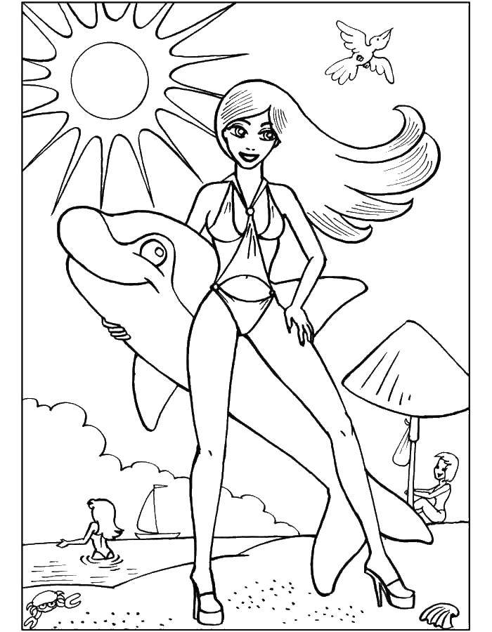 Название: Раскраска Девушка на пляже. Категория: Природа. Теги: девушка, солнце.