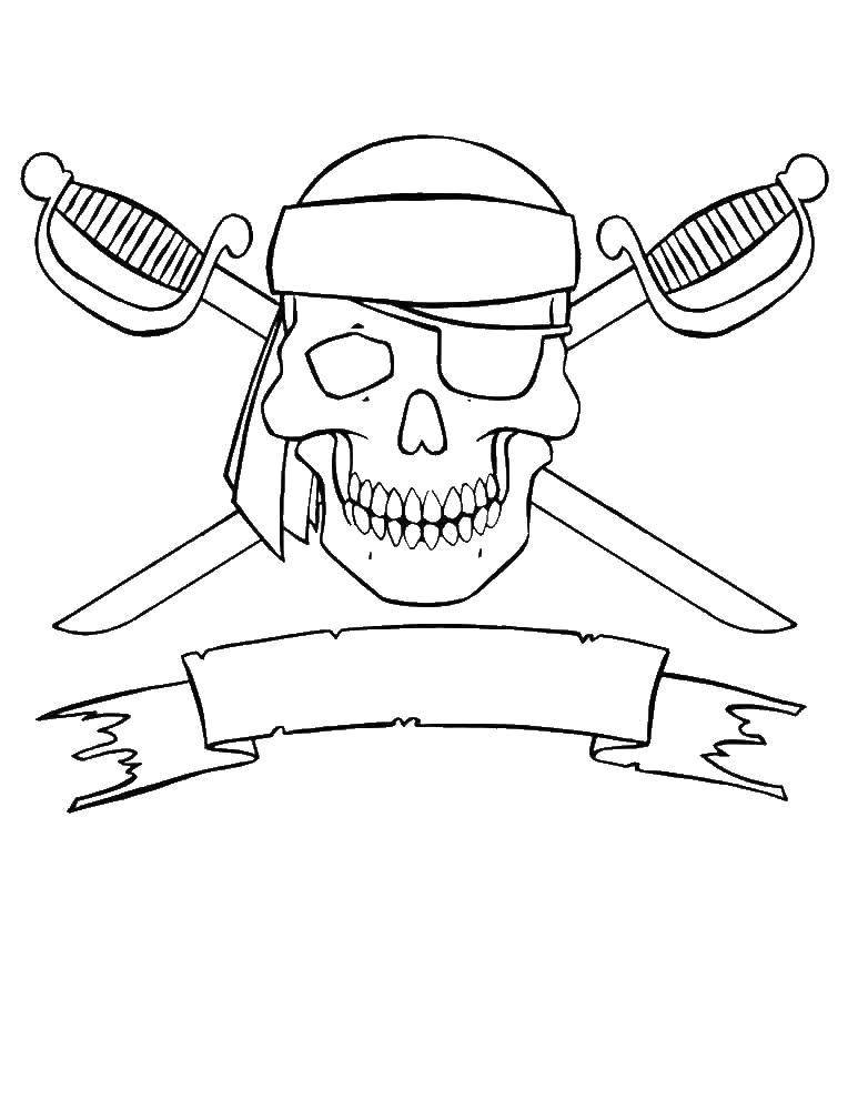 Coloring The coat of arms of pirates. Category the pirates. Tags:  Pirate, island, treasure.