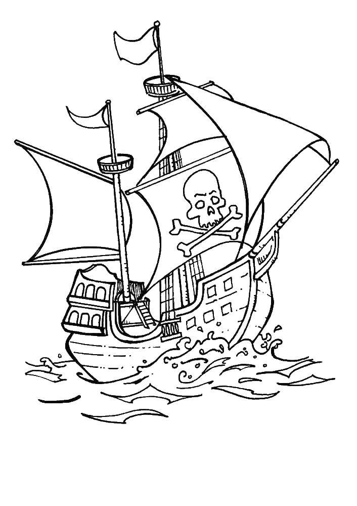 Название: Раскраска Корабль пиратов. Категория: пираты. Теги: Пират, остров, сокровища, корабль.