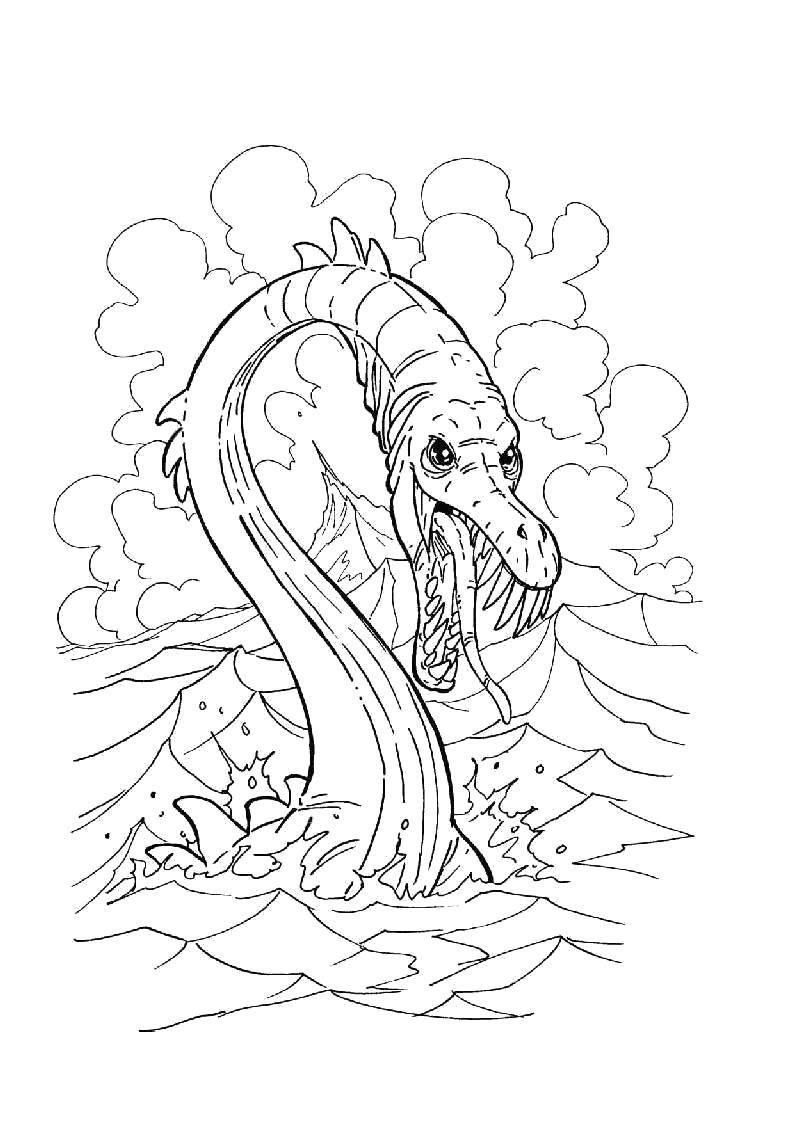 Coloring Sea monster. Category the pirates. Tags:  Pirate, island, treasure, ship, monster.