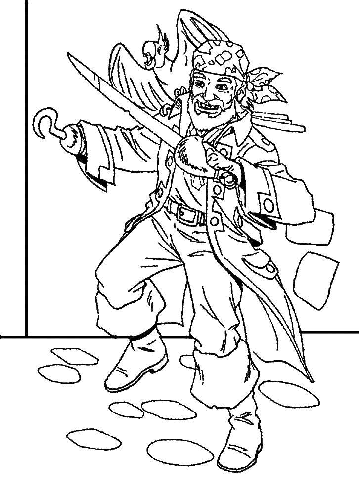 Coloring Pirate and his parrot. Category the pirates. Tags:  A pirate, a parrot, a sword.