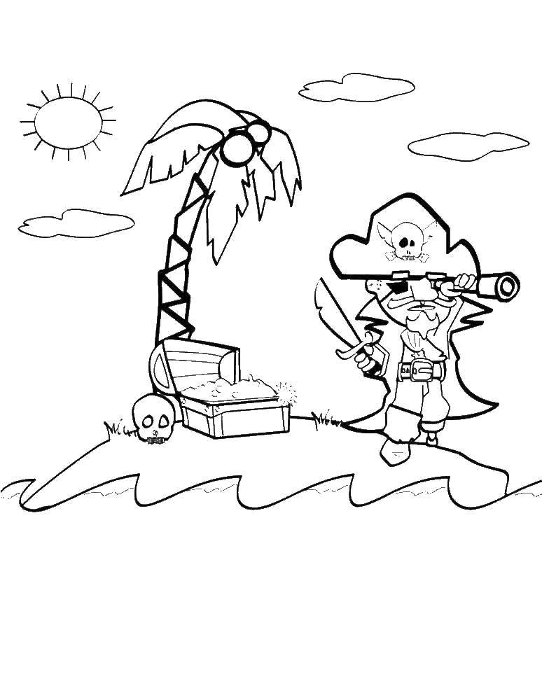 Coloring The pirate found the treasure on the island. Category the pirates. Tags:  Pirate, island, treasure.