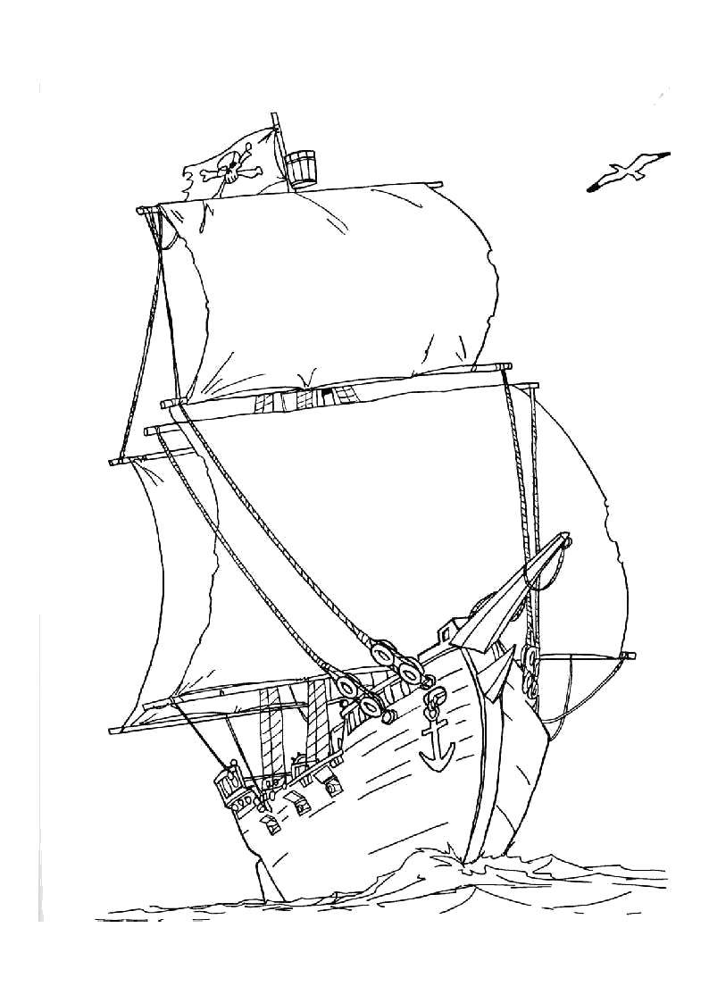 Coloring Pirate ship. Category the pirates. Tags:  Pirate, island, treasure, ship.