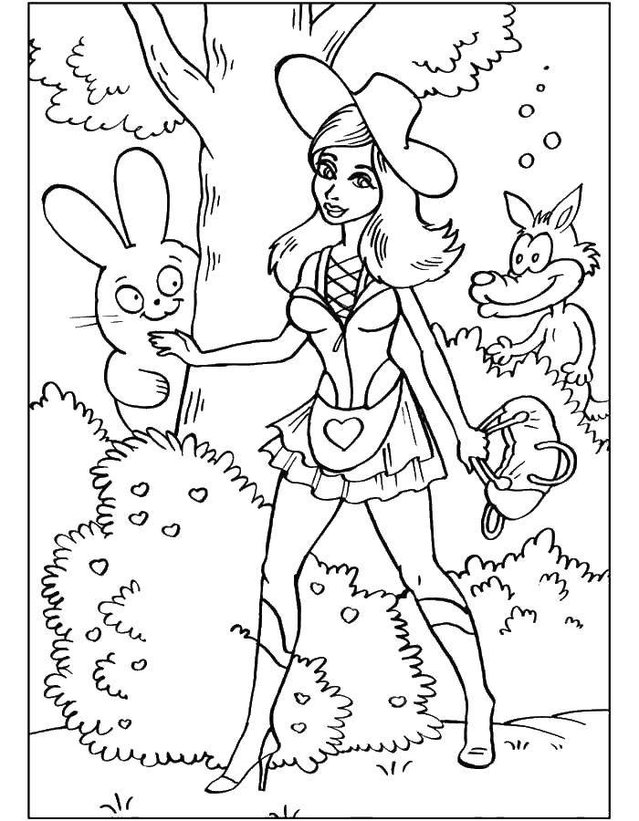 Название: Раскраска Принцесса эльза. Категория: Персонажи из мультфильма. Теги: лес, животные, принцесса.