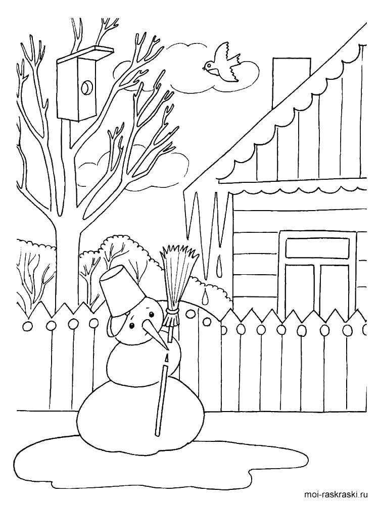 Coloring The snowman melts in spring. Category spring. Tags:  snowman.