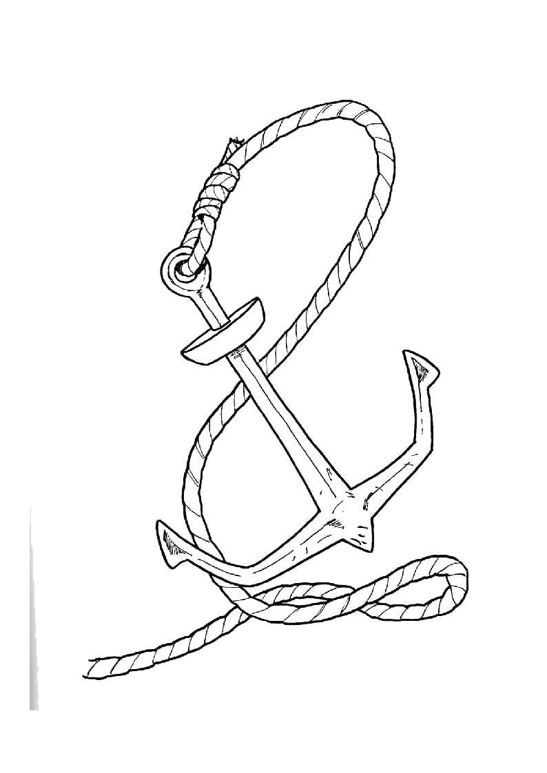 Coloring Anchor on rope. Category the pirates. Tags:  Pirate, island, treasure, ship, anchor.