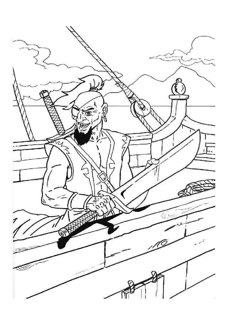 Coloring one-eyed pirate. Category the pirates. Tags:  Pirate, island, treasure, ship.