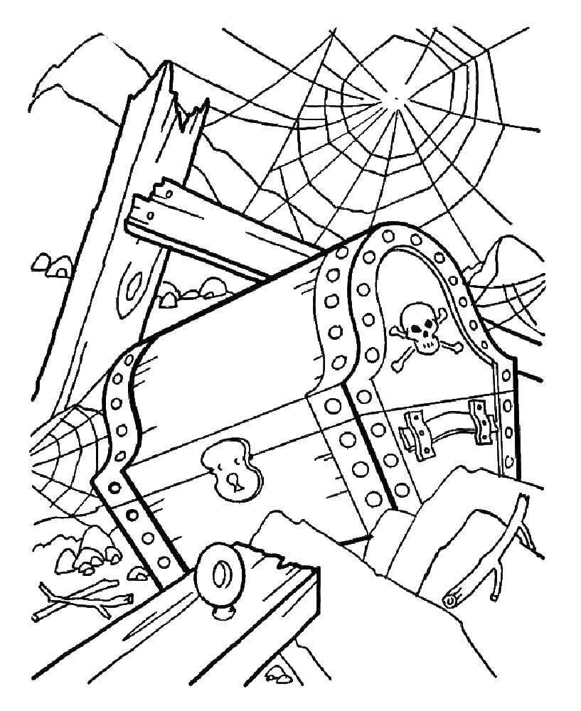 Название: Раскраска Древний сундук с сокровищами. Категория: пираты. Теги: Пират, остров, сокровища.