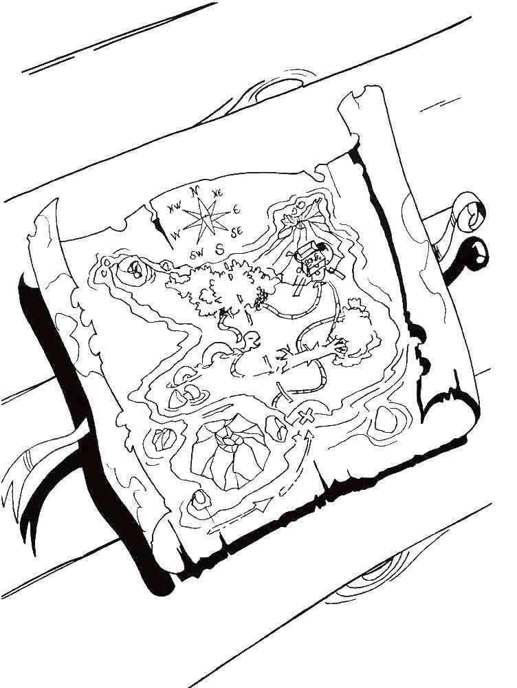 Coloring Treasure map. Category the pirates. Tags:  Pirate, island, treasure, map.