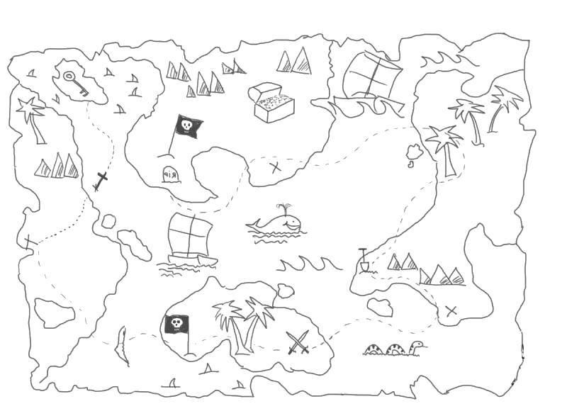 Название: Раскраска Карта сокровищ. Категория: Пираты. Теги: Пират, остров, сокровища, карта.