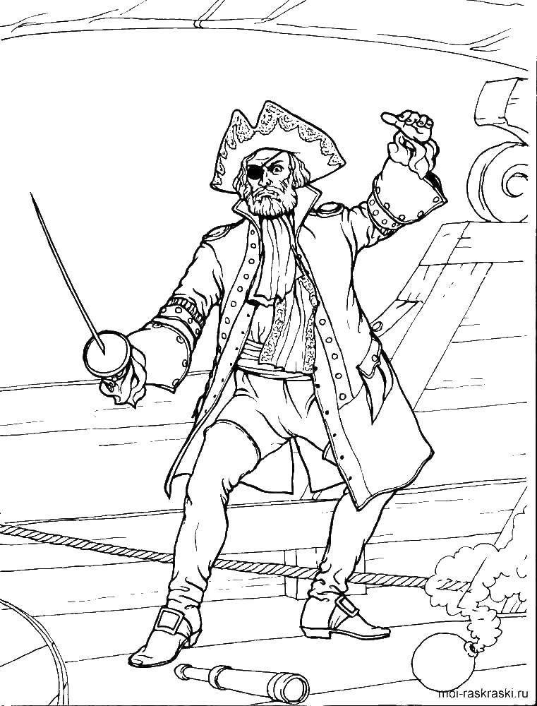 Coloring One-eyed pirate. Category the pirates. Tags:  Pirate, island, treasure, ship.