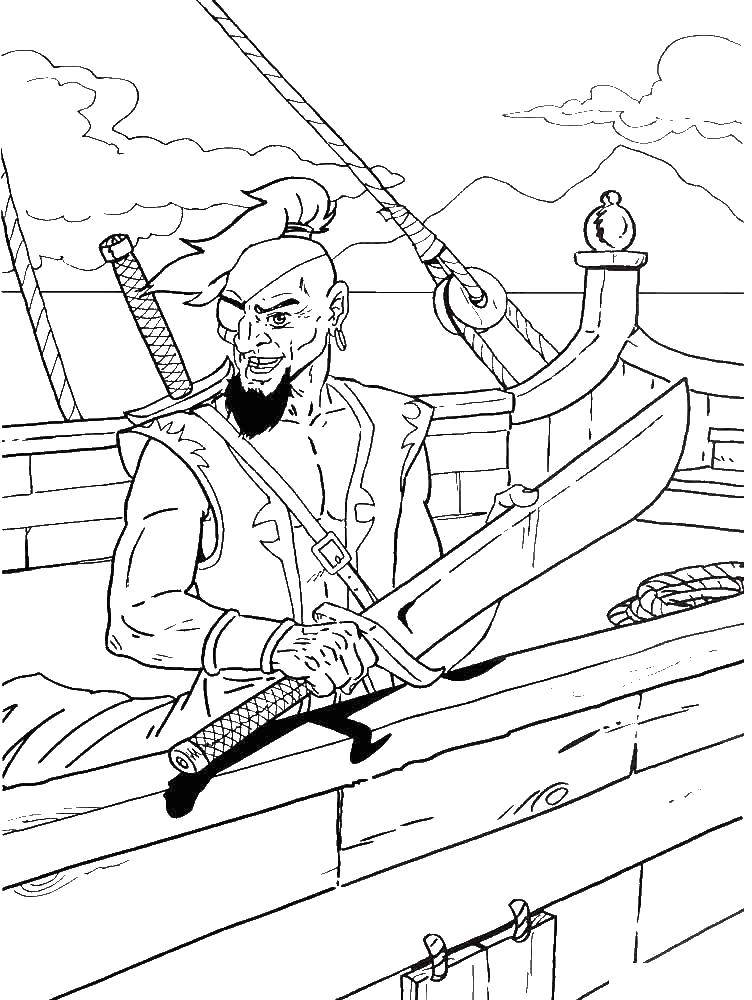 Coloring One-eyed pirate. Category the pirates. Tags:  Pirate, saber.