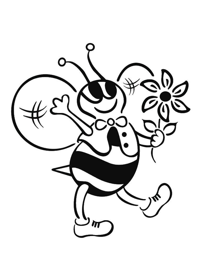 Название: Раскраска Пчелка с цветами. Категория: Животные. Теги: пчелка.