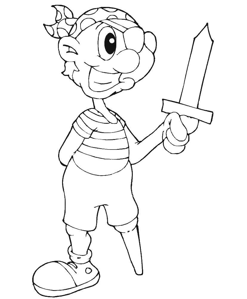 Coloring Pirate with a wooden leg. Category the pirates. Tags:  Pirate, saber.