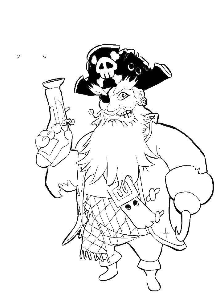 Название: Раскраска Пират с пистолетом. Категория: пираты. Теги: Пират, сабля, пистолет.