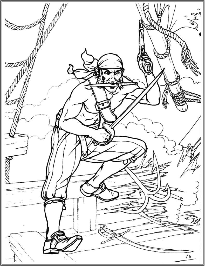 Coloring Pirate captures a ship. Category the pirates. Tags:  Pirate, island, treasure, ship.