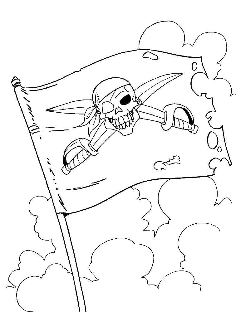 Название: Раскраска Пиратский флаг. Категория: пираты. Теги: Пират, остров, сокровища, корабль, флаг.