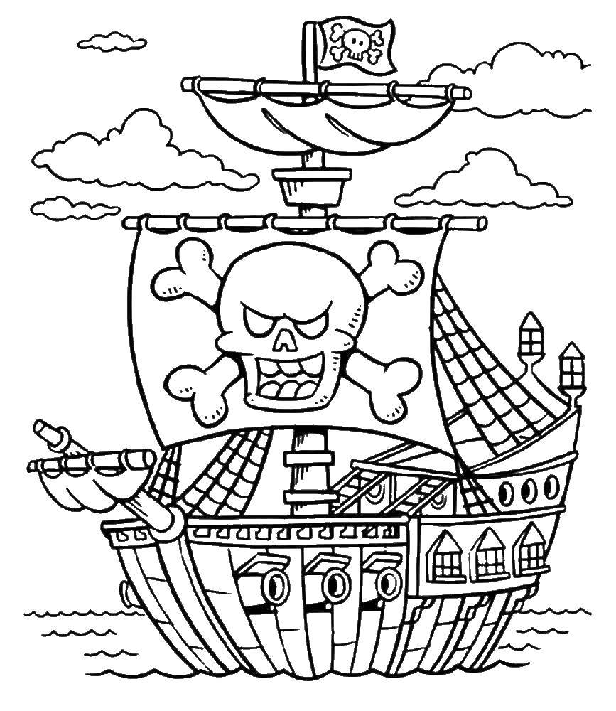 Название: Раскраска Пиратский корабль с пушками. Категория: пираты. Теги: Пират, корабль, пушка.