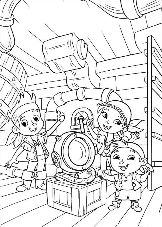 Coloring The pirates on the ship. Category the pirates. Tags:  Pirate, island, treasure, ship.