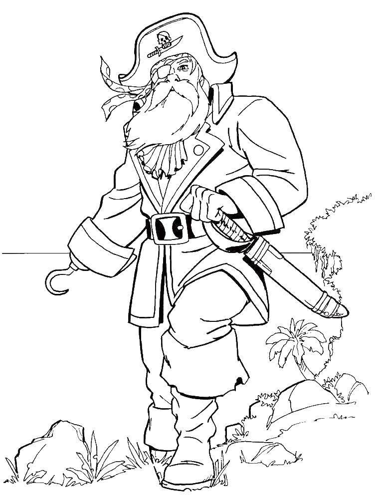 Coloring Old pirate. Category the pirates. Tags:  Pirate, island, treasure.
