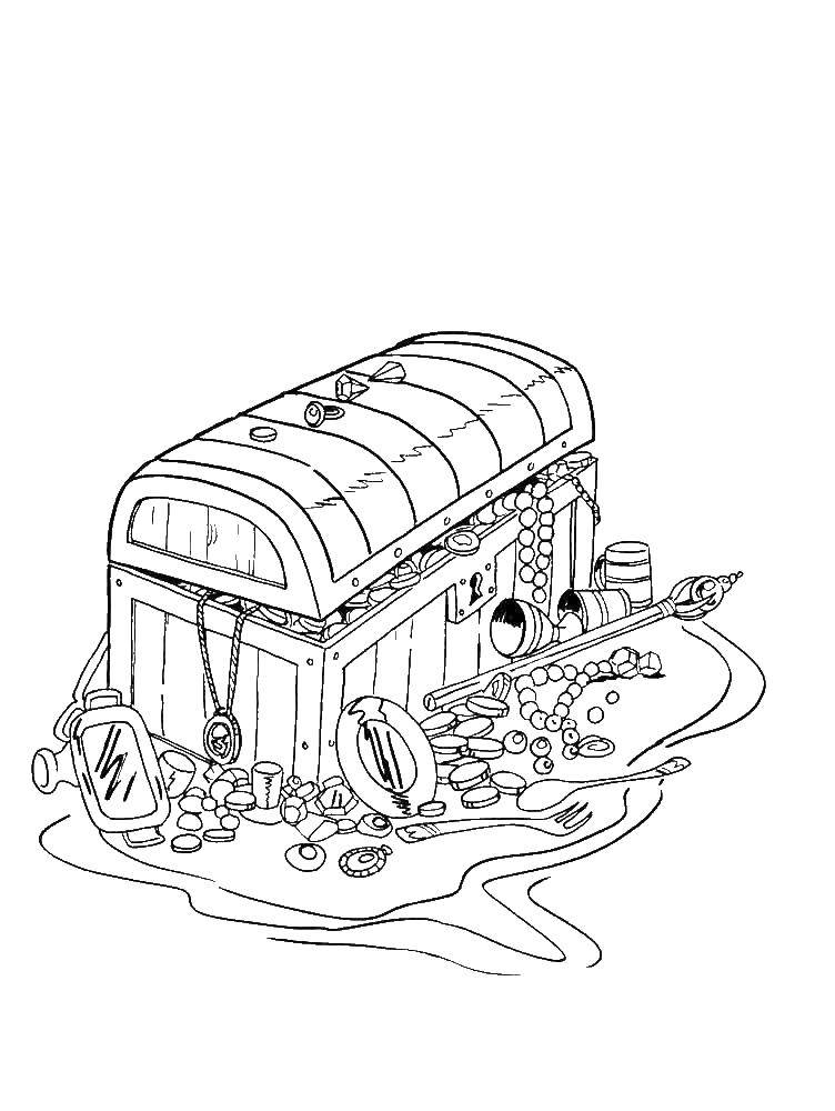 Coloring The treasure chest. Category the pirates. Tags:  Pirate, island, treasure.