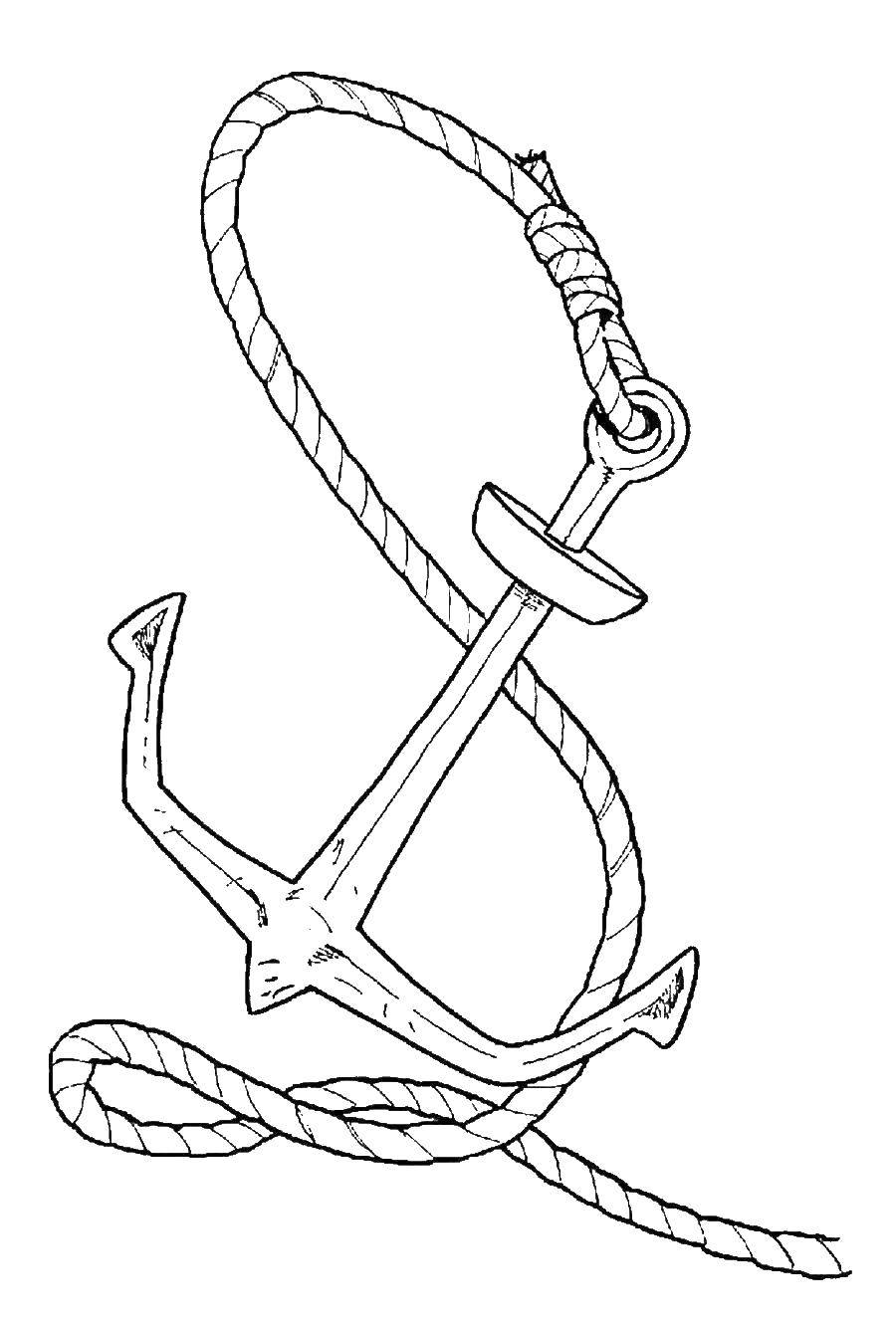 Coloring Anchor on rope. Category The pirates. Tags:  Pirate, sea.