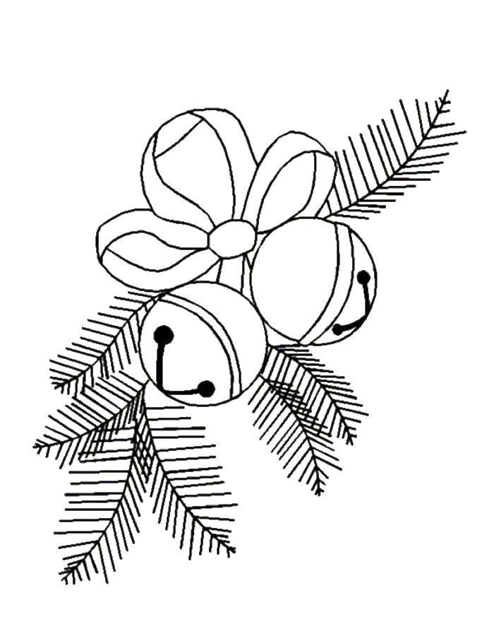 Coloring Christmas tree sprig toys. Category new year. Tags:  New Year, Christmas toy.