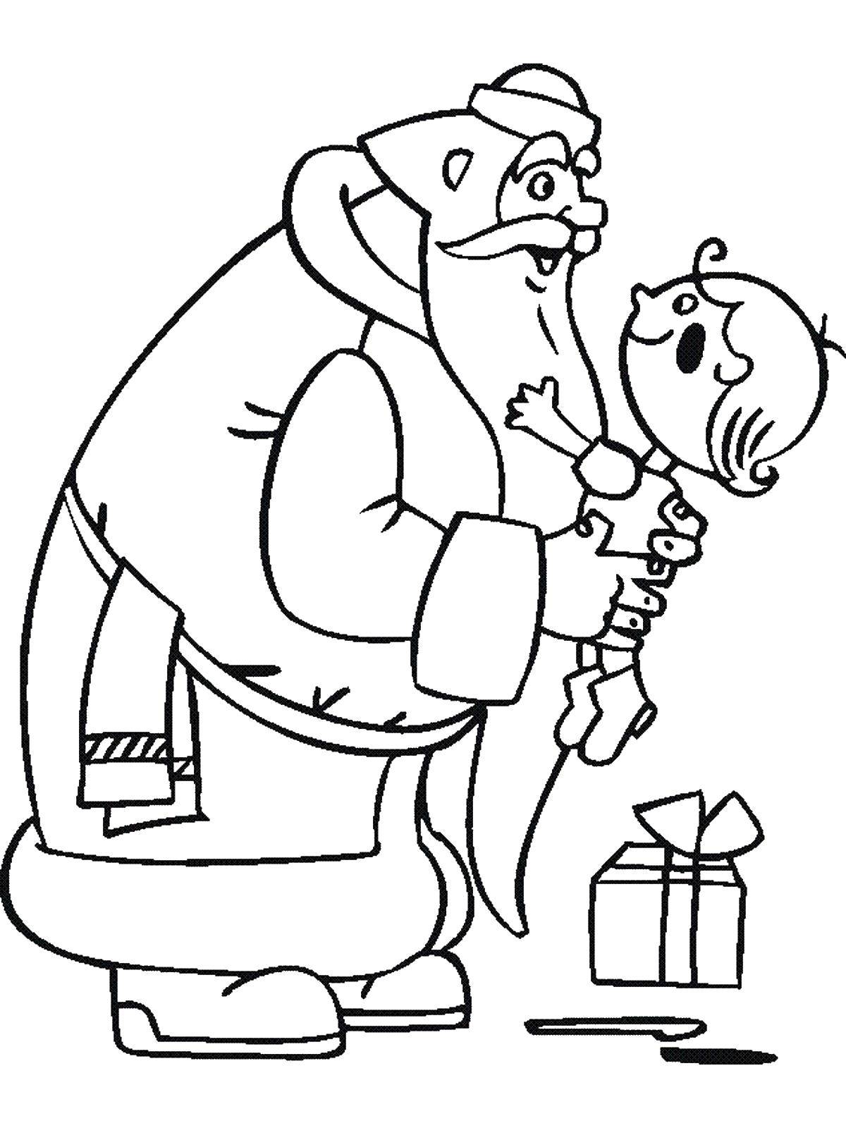 Coloring Santa Claus gives a gift to the baby. Category Santa Claus. Tags:  New Year, Santa Claus, Santa Claus, gifts.