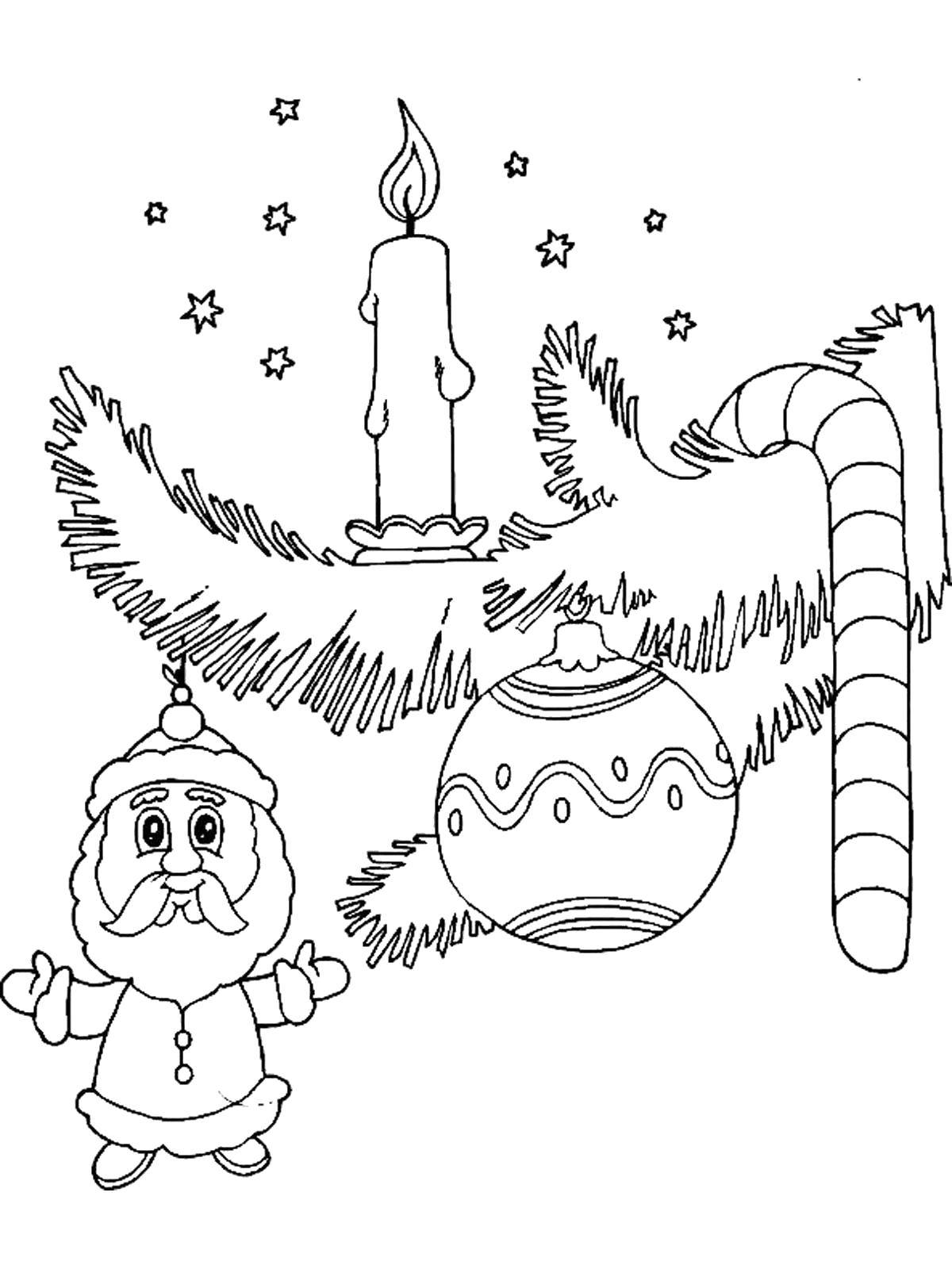 Coloring Santa Claus and Christmas decorations. Category Christmas decorations. Tags:  New Year, Christmas toy.