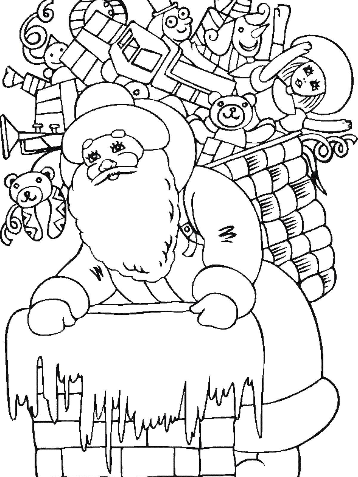 Название: Раскраска Дед мороз принёс подарочки. Категория: дед мороз. Теги: Новый Год, Дед Мороз, Санта Клаус, подарки.