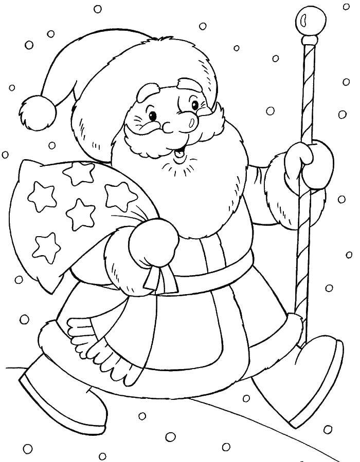 Coloring Santa Claus with gifts. Category new year. Tags:  New Year, Santa Claus, Santa Claus, gifts.