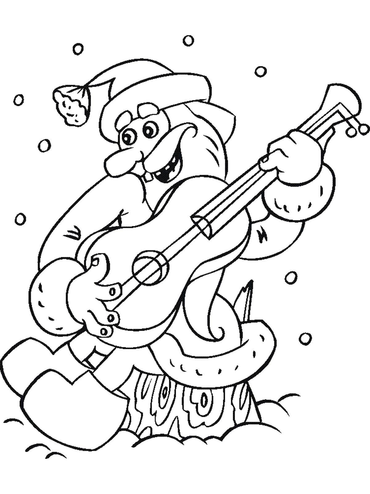 Название: Раскраска Дед мороз веселится в лесу. Категория: дед мороз. Теги: Новый Год, Дед Мороз, Санта Клаус, подарки.