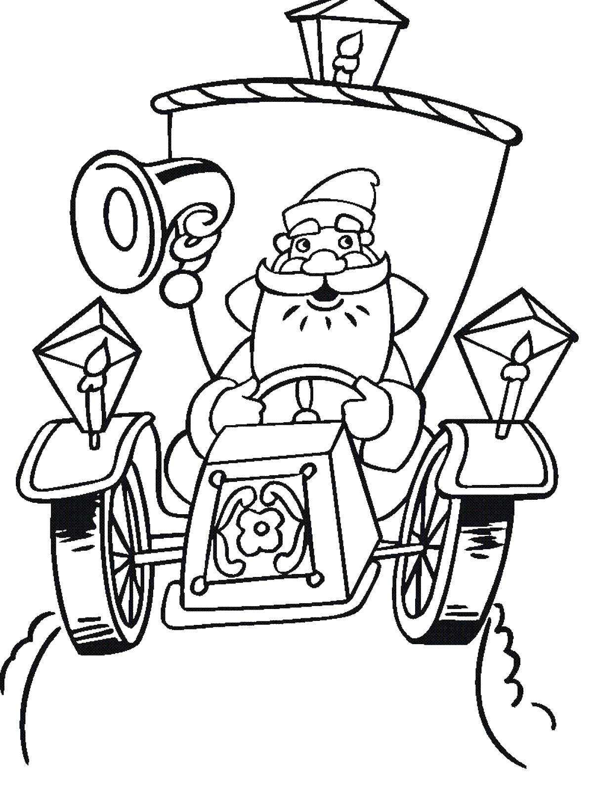 Coloring Santa Claus carrying gifts. Category new year. Tags:  New Year, Santa Claus, Santa Claus, gifts.