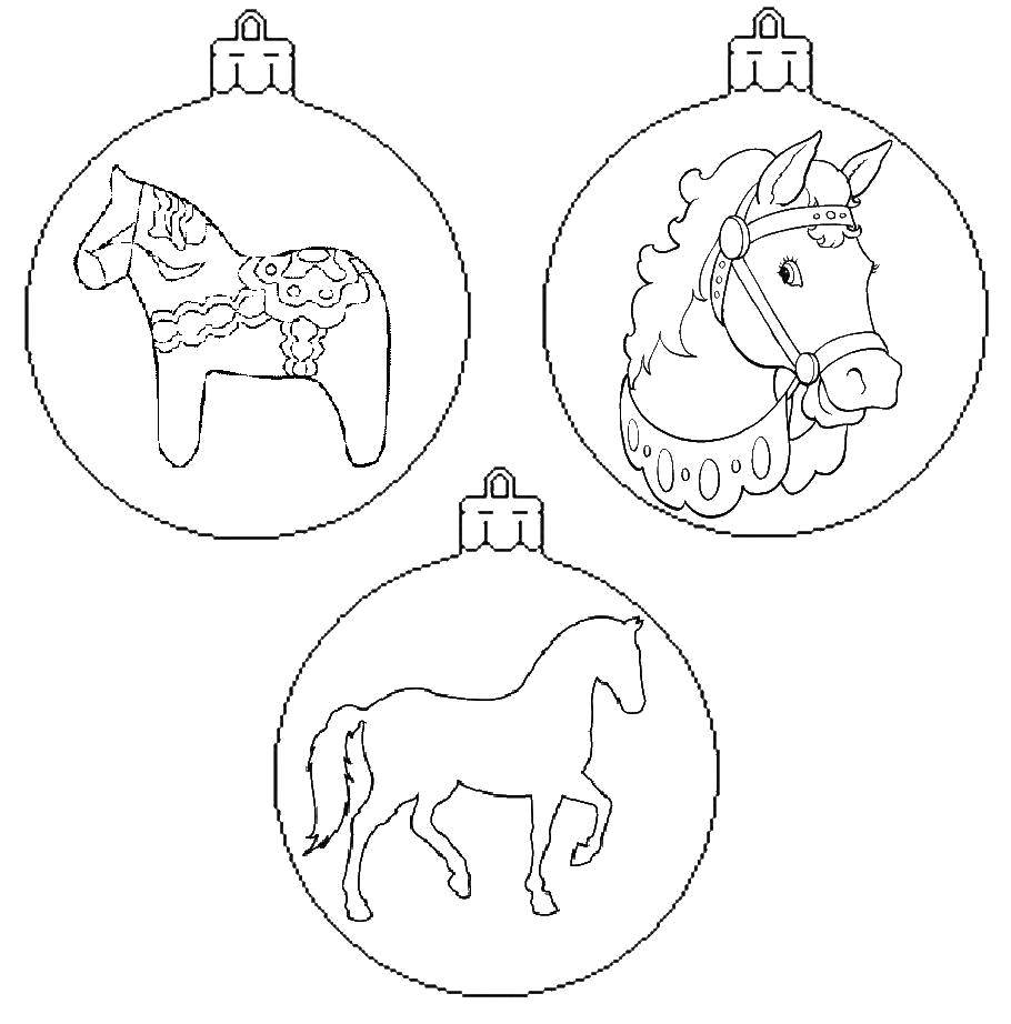 Coloring Toys with horses. Category Christmas decorations. Tags:  New Year, Christmas toy.