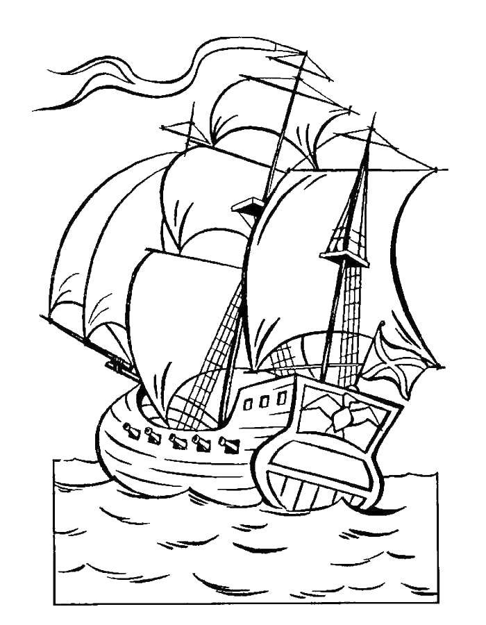 Название: Раскраска Кораблик на воде. Категория: корабль. Теги: Корабль, вода.