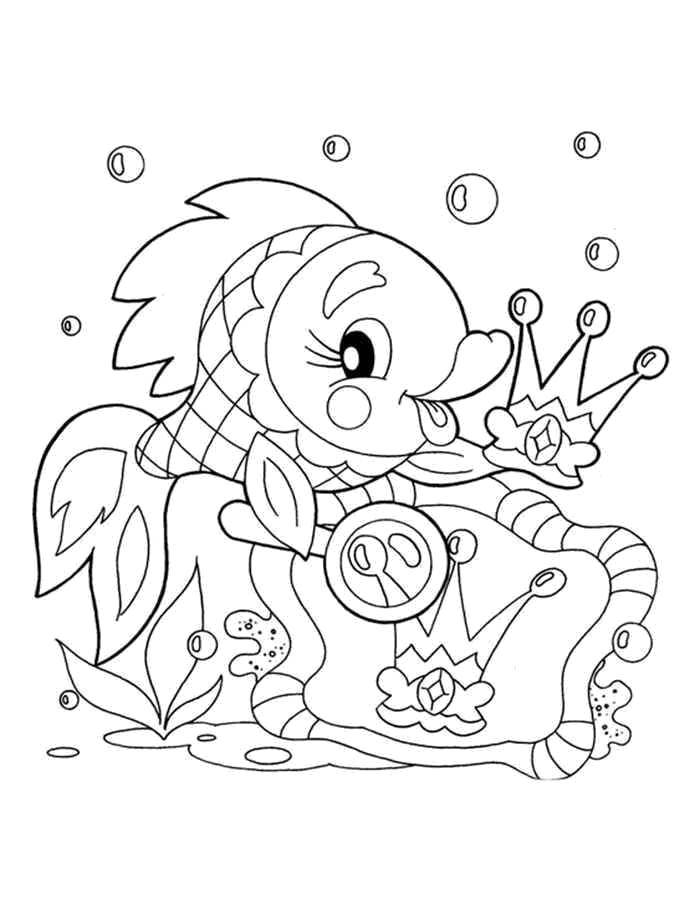 Coloring Goldfish with a crown. Category Fairy tales. Tags:  Tales, goldfish.