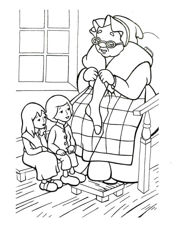 Coloring Grandma knits and tells stories to the grandchildren. Category Family. Tags:  Family, grandmother, grandchildren.