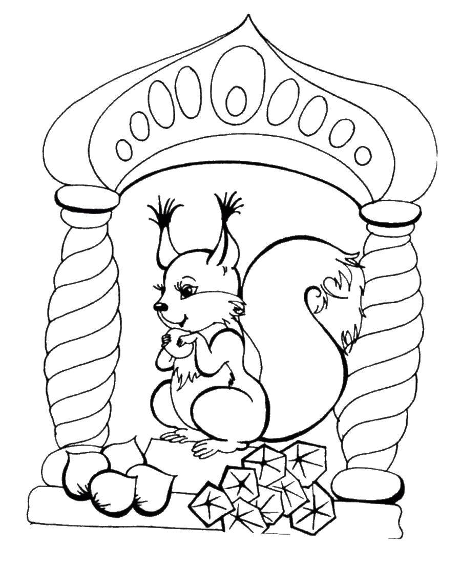 Coloring Squirrel nuts tunic gold. Category The characters from fairy tales. Tags:  The Tale Of Tsar Saltan.