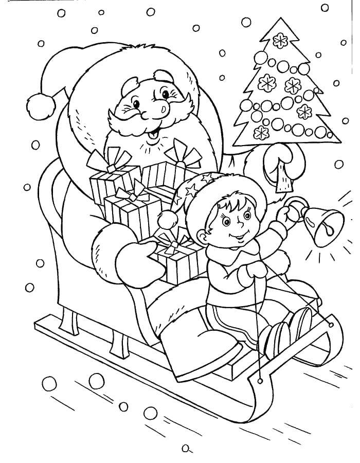 Название: Раскраска Дед мороз мчится на санях. Категория: дед мороз. Теги: Новый Год, Дед Мороз, Санта Клаус, подарки.