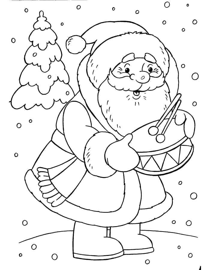 Название: Раскраска Дед мороз с барабаном. Категория: дед мороз. Теги: Новый Год, Дед Мороз.