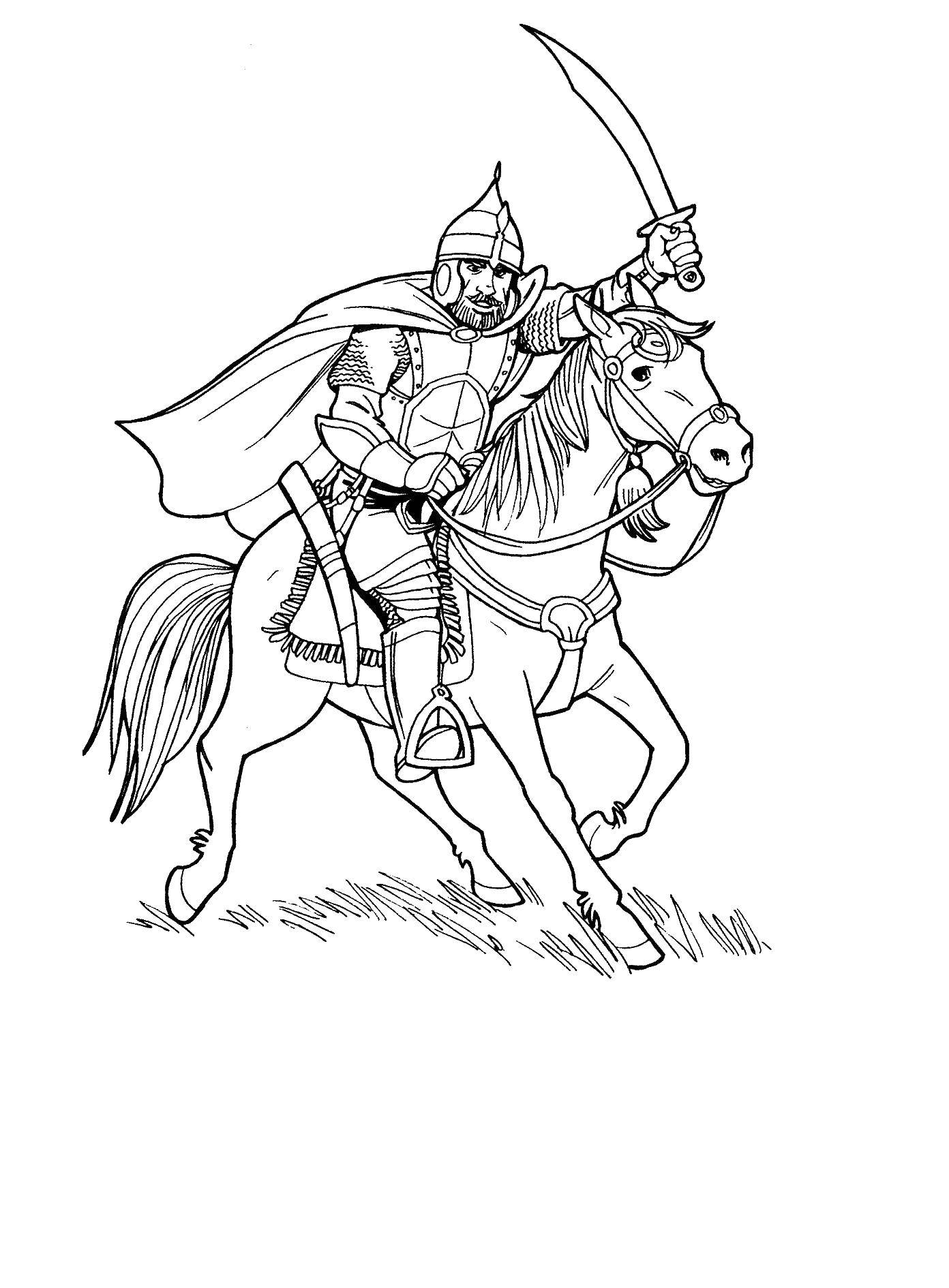 Раскраска василес и конь ильи три богатыря 😻 распечатать бесплатно