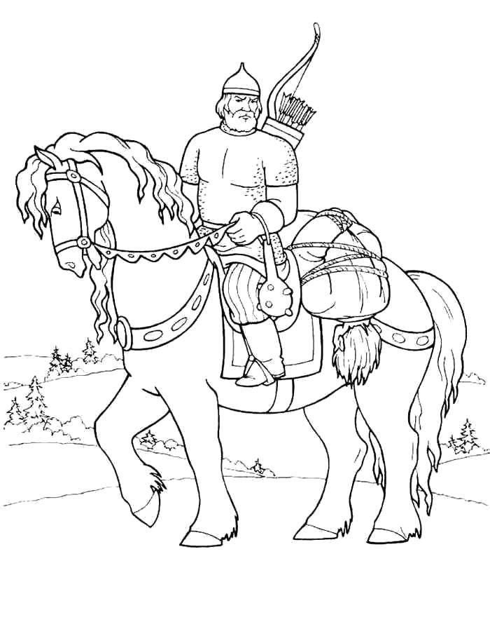 Coloring Bogatyr on the horse. Category heroes. Tags:  Hercules.