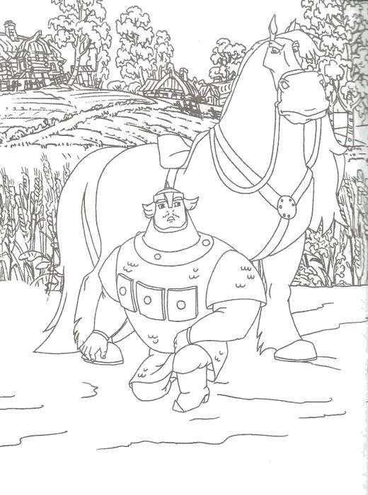 Coloring Ilya Muromets and his horse. Category heroes. Tags:  Ilya Muromets, Bogatyr.