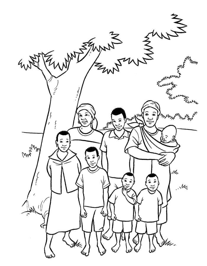Coloring African happy family. Category family. Tags:  Family, parents, children.