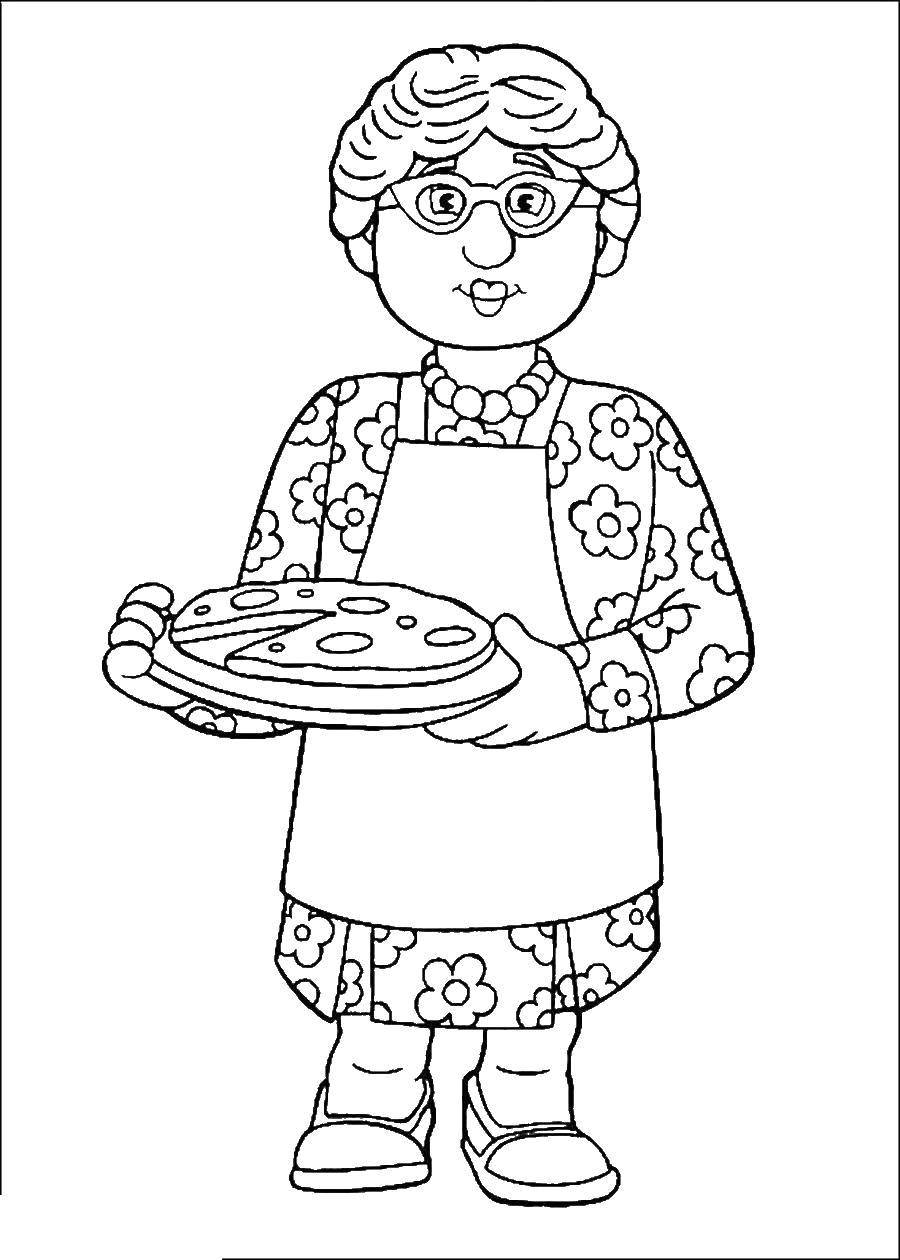 Coloring Grandma with cakes. Category family. Tags:  Family, grandmother, grandchildren.