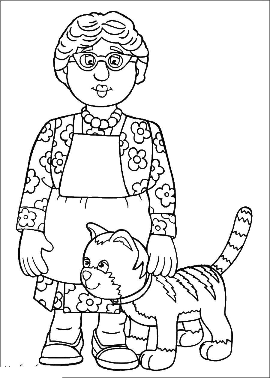 Название: Раскраска Бабушкин кот. Категория: семья. Теги: Семья, бабушка, внуки.