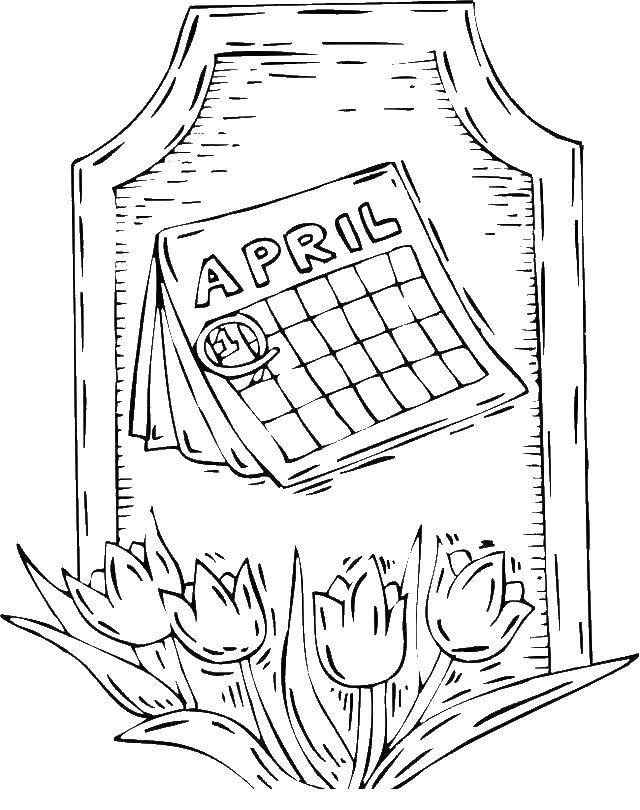 Coloring Calendar with flowers. Category spring. Tags:  spring, April.