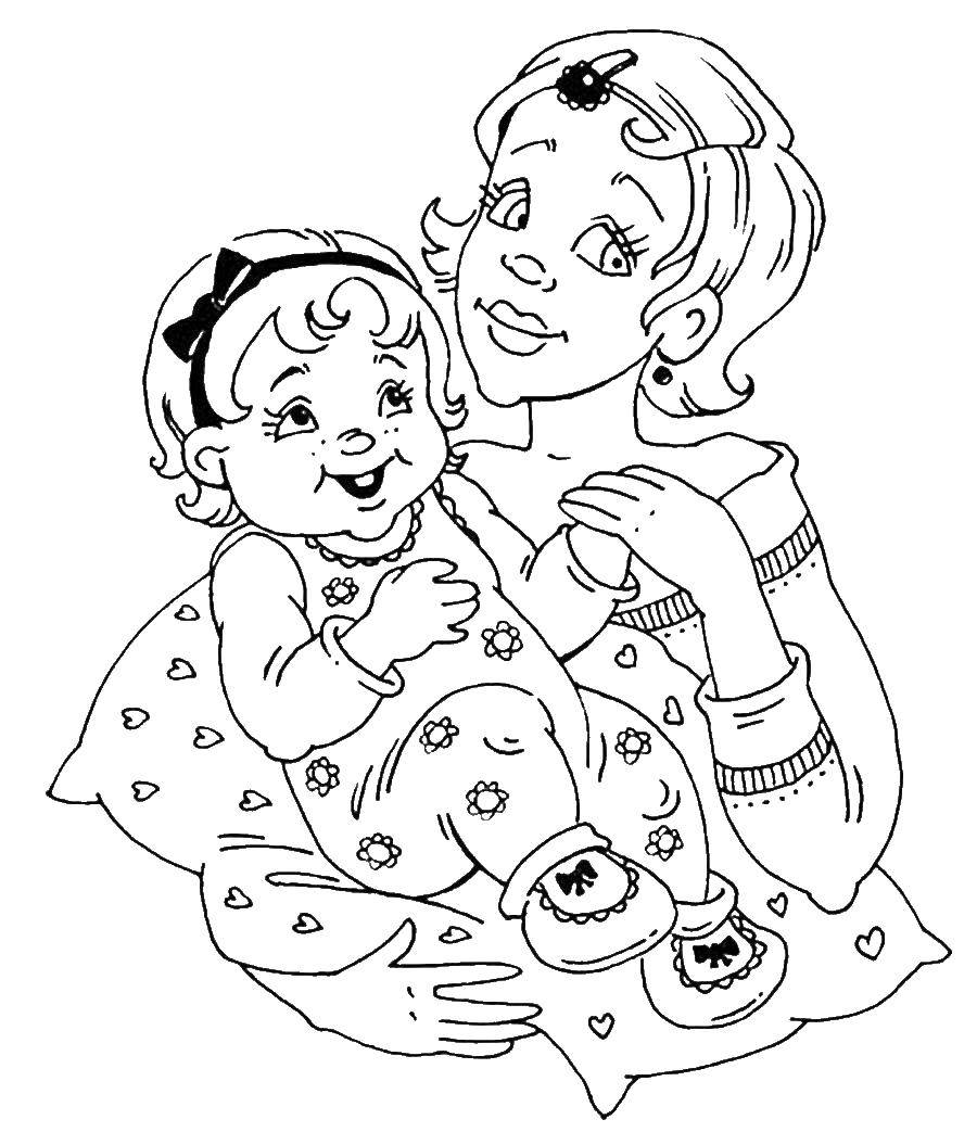 Coloring Mom with daughter. Category family. Tags:  Family, parents, children.