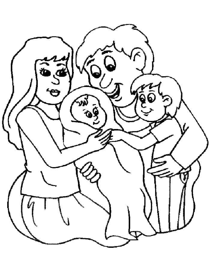 Название: Раскраска Новорожденный в семье. Категория: семья. Теги: Семья, родители, дети.
