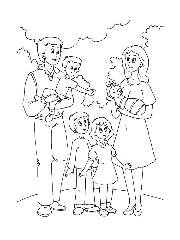 Coloring New member of the family. Category family. Tags:  Family, parents, children, happiness.